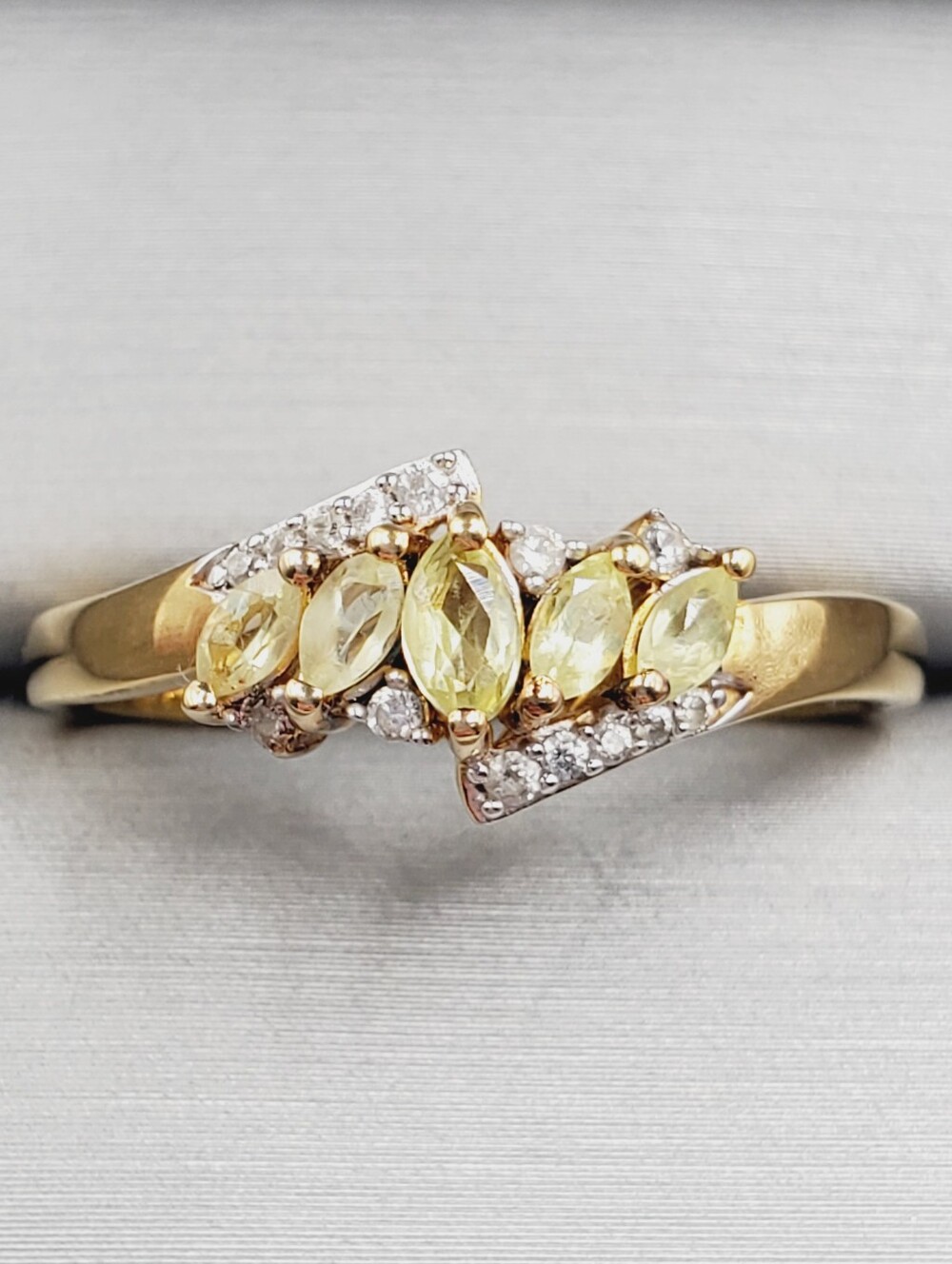18k Yellow Gold | 925 Sterling Silver Marquise Chrysoberyl & White Zircon Ring